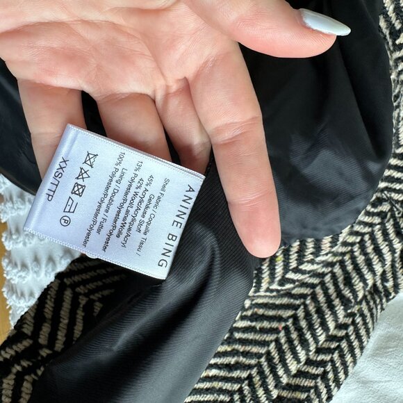 NWOT Anine Bing Diana Blazer Jacket Sz XXS Oversized Fishbone Pattern Wool Blend - Picture 3 of 9